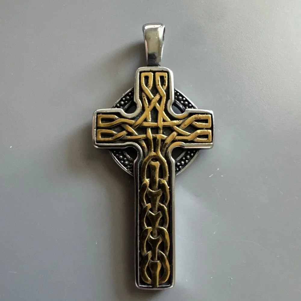 Celtic Cross Pendant Halo Gold/Silver Stainless Steel 24 Inch Chain Unisex Gift